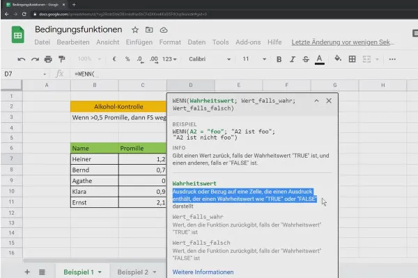 Google Sheets-Tutorial: 4.9 Bedingungsfunktionen
