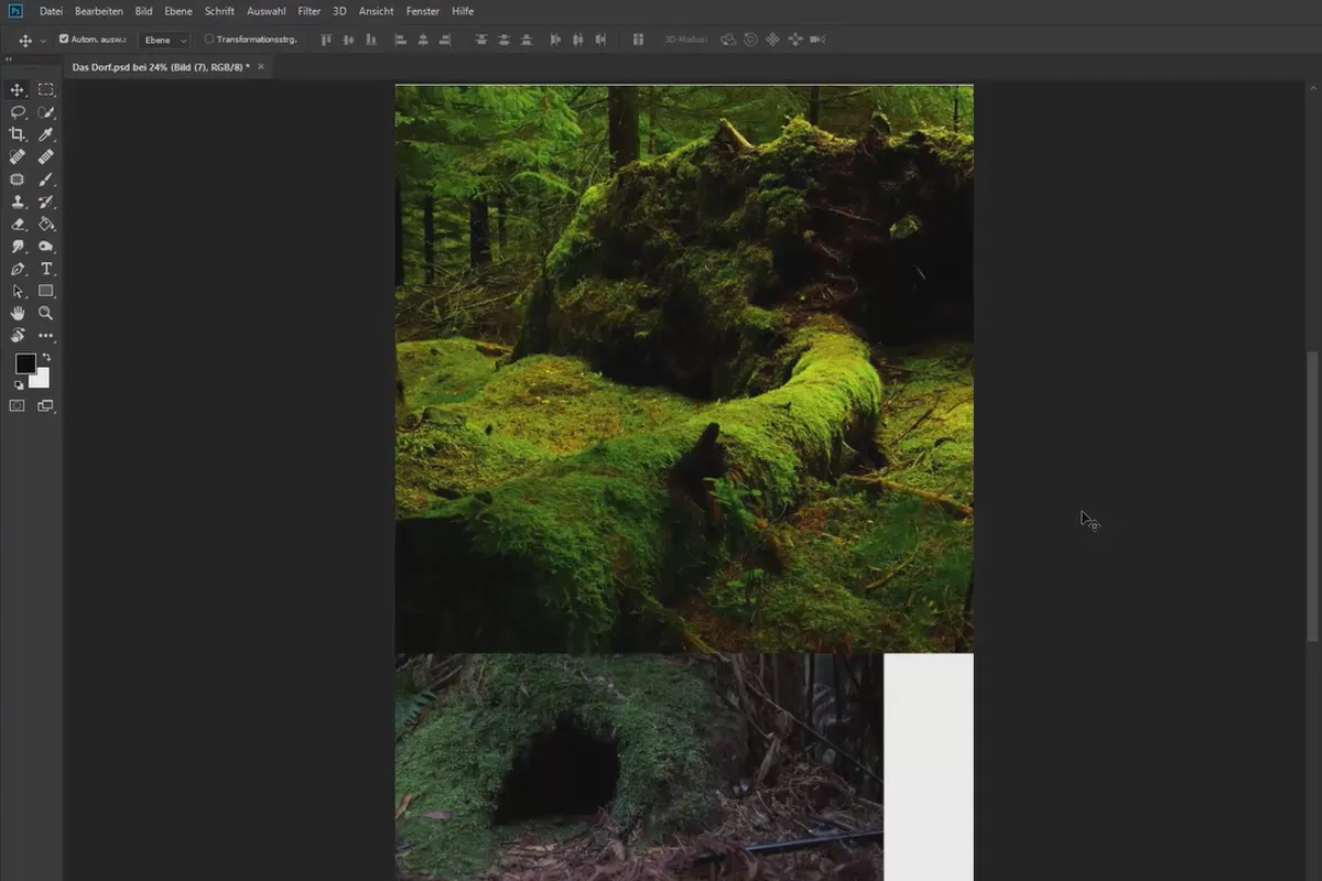 Compositing in Photoshop: das Dorf – 1 Hintergrund platzieren