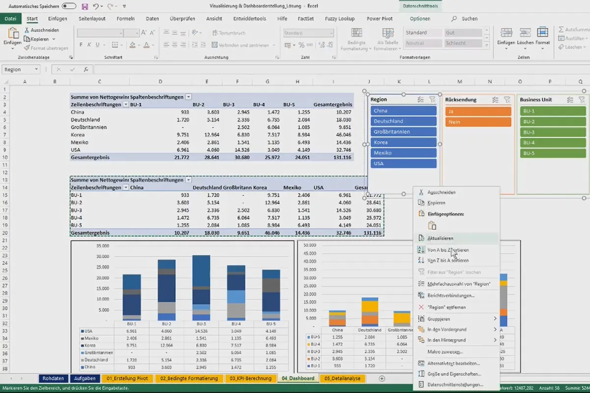 Pivot-Tabellen in Excel: 5.5 | Visualisierung & Dashboard-Erstellung in Excel