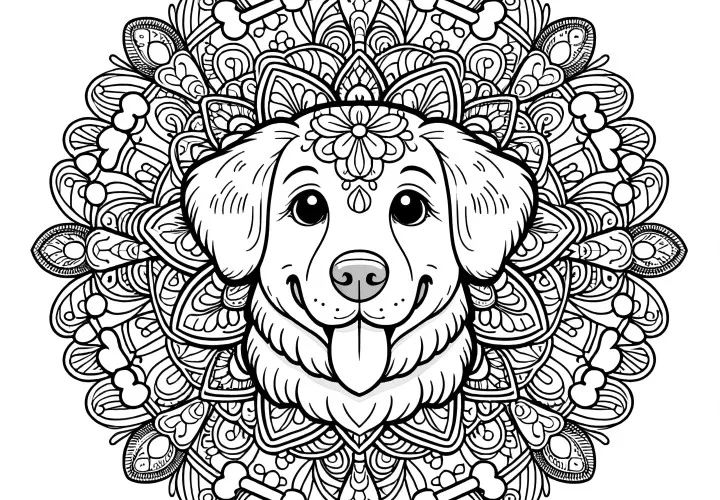 Ausmalbild eines Hundes im Mandala-Stil