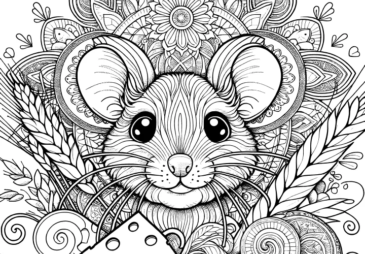 Maus mit Käse: Mandala zum Ausmalen