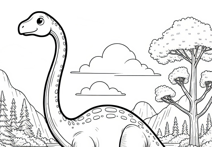 Dinosaurier-Ausmalbild: Brachiosaurus im Wald