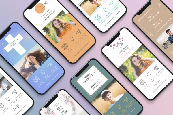 Vorlagen für Einladungskarten zur Konfirmation im Smartphone-Format