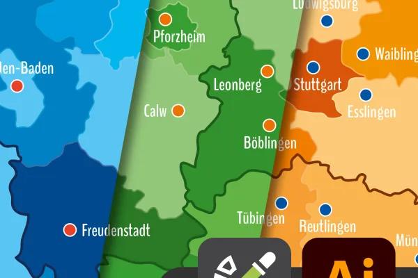 Landkarte von Baden-Württemberg zur Bearbeitung in Illustrator