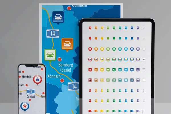 Icons zur Markierung von Standorten auf Landkarten