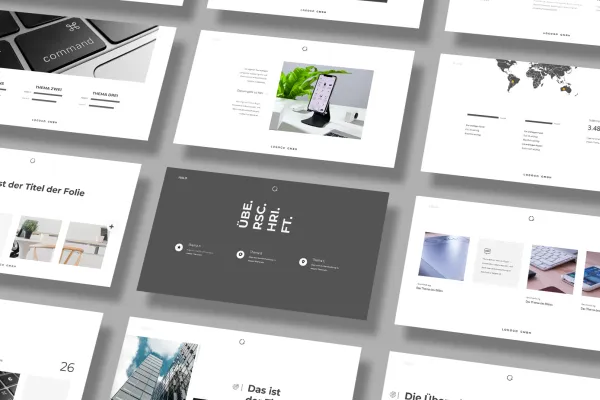 Beispielfolien der Präsentationsvorlagen Halo für PowerPoint, Keynote und Google Slides