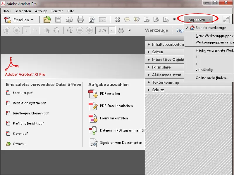 Übersicht über den Arbeitsbereich von Acrobat Übersicht über den Arbeitsbereich von Acrobat