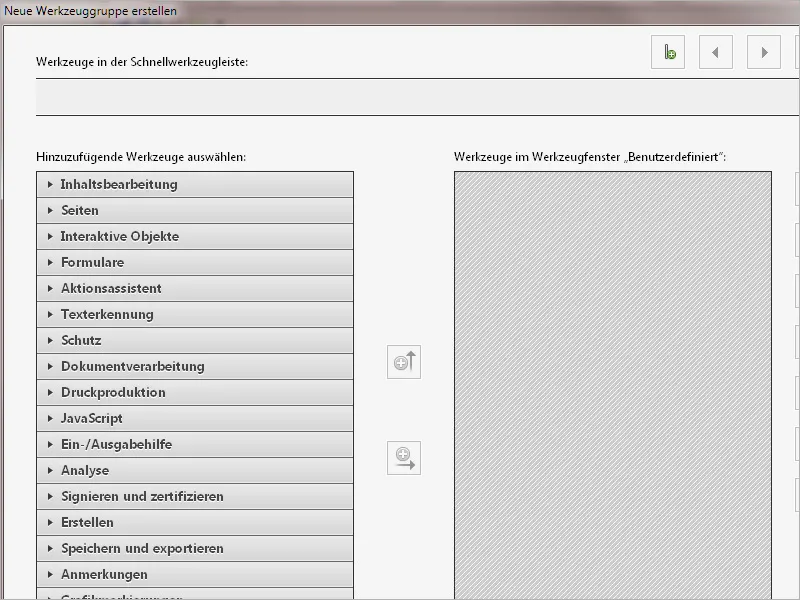 Arbeitsbereich und Schnellwerkzeuge anpassen Arbeitsbereich und Schnellwerkzeuge anpassen