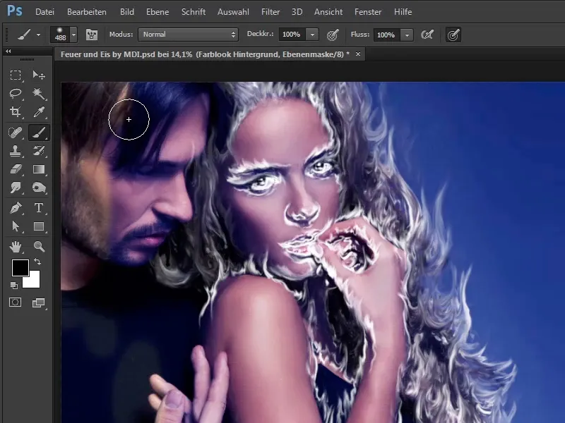 Photoshop-Composing - Feuer und Eis - Teil 04: Hintergrund abdunkeln und farblich vorbereiten