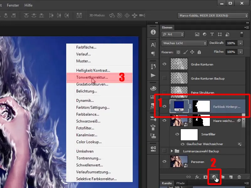 Photoshop-Composing - Feuer und Eis - Teil 04: Hintergrund abdunkeln und farblich vorbereiten