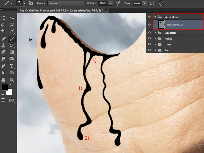 Photoshop-Composing - Das Orakel des Meeres - Teil 10: Maske optimieren und Wassertropfen malen
