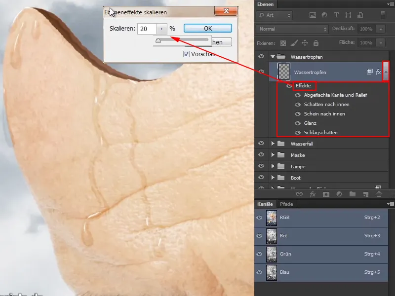 Photoshop-Composing - Das Orakel des Meeres - Teil 10: Maske optimieren und Wassertropfen malen
