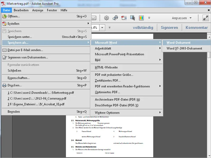 Bilder und Text aus PDF-Dateien extrahieren und als Office-Dokument speichern mit Acrobat