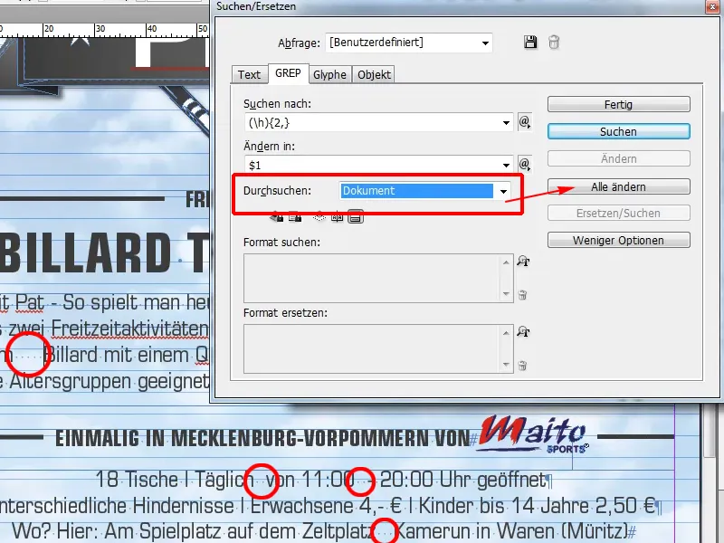 Tipps &amp; Tricks zu Adobe InDesign: Doppelte Leerzeichen im Dokument durch ein Leerzeichen ersetzen