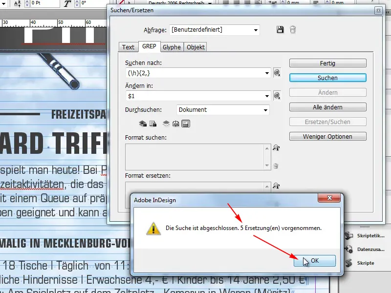 Tipps &amp; Tricks zu Adobe InDesign: Doppelte Leerzeichen im Dokument durch ein Leerzeichen ersetzen