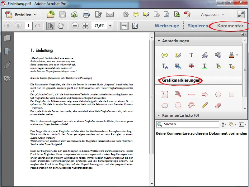 Grafikmarkierungswerkzeuge in Acrobat, Kommentare exportieren und importieren Grafikmarkierungswerkzeuge in Acrobat, Kommentare exportieren und importieren