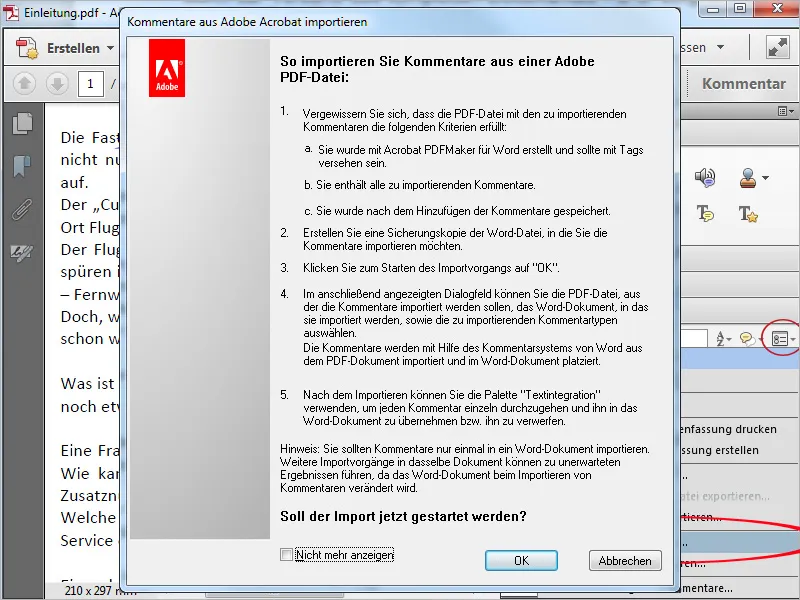 Grafikmarkierungswerkzeuge in Acrobat, Kommentare exportieren und importieren