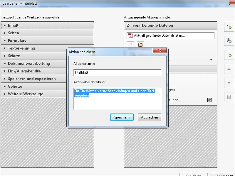 Aktionen definieren, exportieren und importieren in Acrobat