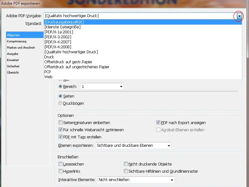 PDF-Export - Voreinstellungen von Acrobat PDF-Export - Voreinstellungen von Acrobat