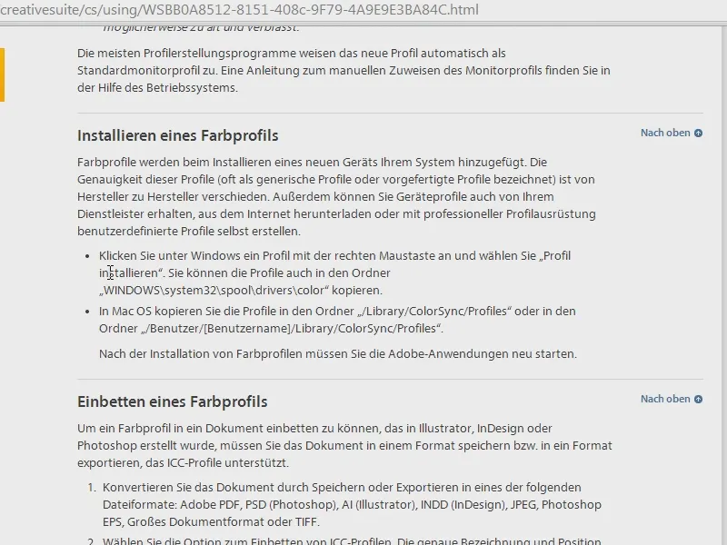 Fehlende Farbprofile herunterladen und installieren