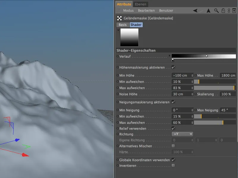 Neu in Release 13 - Schnee im Gebirge mit dem Geländemaske-Shader