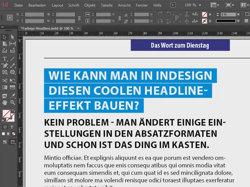 Farbige Headline-Effekte über die Formate