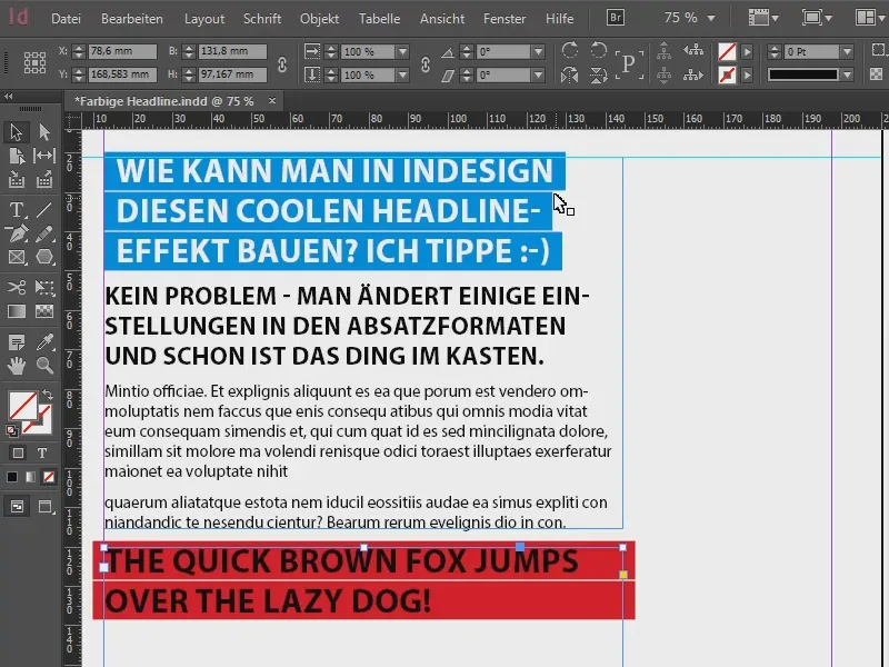 Farbige Headline-Effekte über die Formate