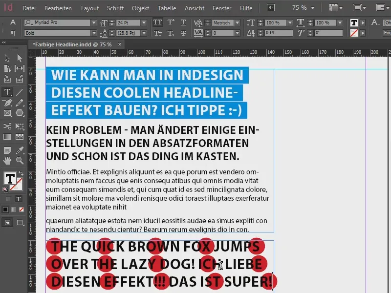 Farbige Headline-Effekte über die Formate