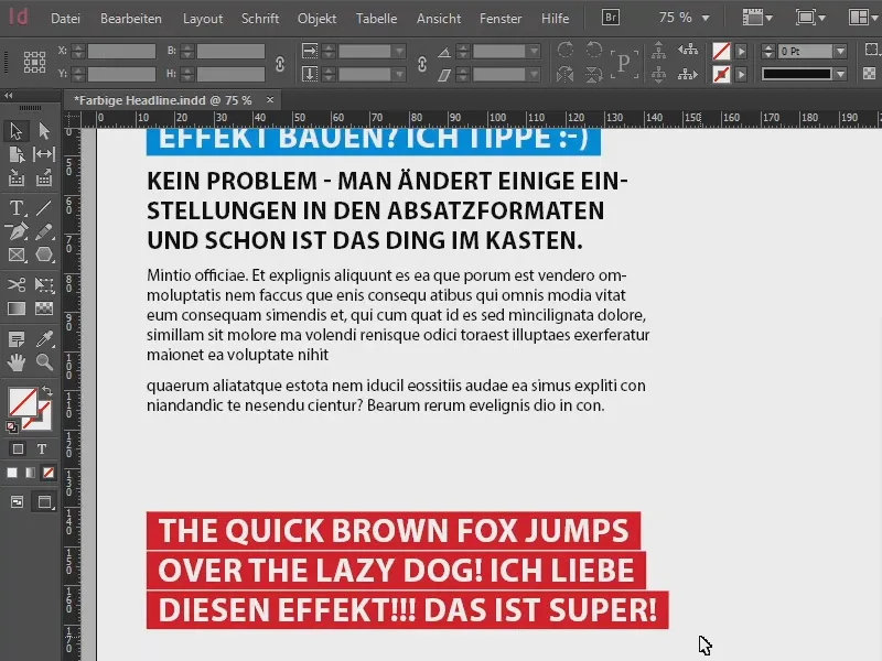 Farbige Headline-Effekte über die Formate