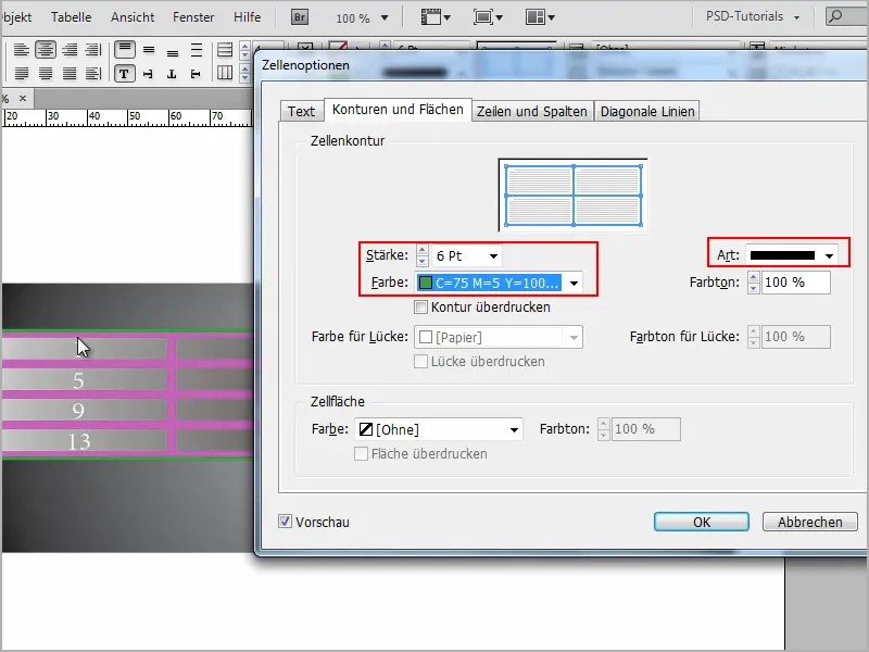 Tipps &amp; Tricks zu Adobe InDesign: Transparente Konturen in Tabellen erstellen